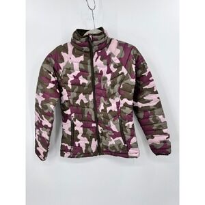 Columbia Omni-Heat Puffer Jacket Womens Small Pink Olive Green Camo Full Zip